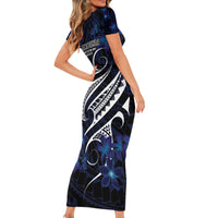 Micronesia Constitution Day Short Sleeve Bodycon Dress Since 1979 with Polynesian Hibiscus Pattern
