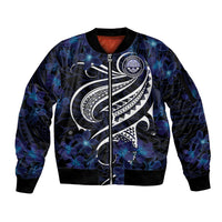 Micronesia Constitution Day Sleeve Zip Bomber Jacket Since 1979 with Polynesian Hibiscus Pattern