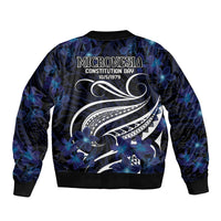 Micronesia Constitution Day Sleeve Zip Bomber Jacket Since 1979 with Polynesian Hibiscus Pattern