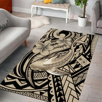 Polynesian Shark Tribal Tattoo Area Rug Beige Style