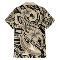 Polynesian Shark Tribal Tattoo Family Matching Long Sleeve Bodycon Dress and Hawaiian Shirt Beige Style