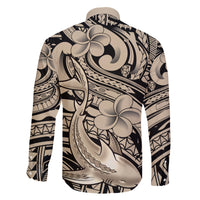 Polynesian Shark Tribal Tattoo Family Matching Long Sleeve Bodycon Dress and Hawaiian Shirt Beige Style