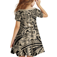 Polynesian Shark Tribal Tattoo Family Matching Short Sleeve Bodycon Dress and Hawaiian Shirt Beige Style