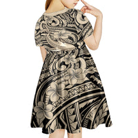 Polynesian Shark Tribal Tattoo Kid Short Sleeve Dress Beige Style LT9 - Polynesian Pride