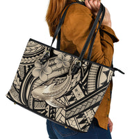 Polynesian Shark Tribal Tattoo Leather Tote Bag Beige Style