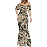 Polynesian Shark Tribal Tattoo Mermaid Dress Beige Style