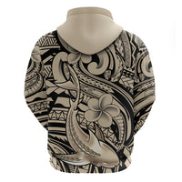 Polynesian Shark Tribal Tattoo Zip Hoodie Beige Style