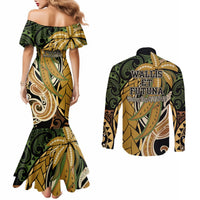 Wallis and Futuna Victory Day Couples Matching Mermaid Dress and Long Sleeve Button Shirt Since 1945 with Polynesian Platinum Floral Tribal LT9 - Polynesian Pride