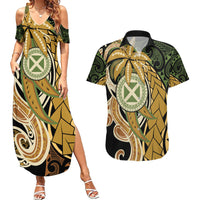 Wallis and Futuna Victory Day Couples Matching Summer Maxi Dress and Hawaiian Shirt Since 1945 with Polynesian Platinum Floral Tribal LT9 Red - Polynesian Pride