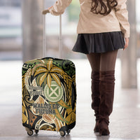 Wallis and Futuna Victory Day Luggage Cover Since 1945 with Polynesian Platinum Floral Tribal