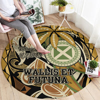 Wallis and Futuna Victory Day Round Carpet Since 1945 with Polynesian Platinum Floral Tribal