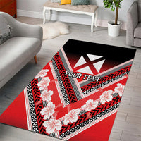 Personalised Wallis et Futuna Area Rug Hibiscus and Polynesian Tribal Tattoos