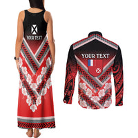 Personalised Wallis et Futuna Couples Matching Tank Maxi Dress and Long Sleeve Button Shirt Hibiscus and Polynesian Tribal Tattoos