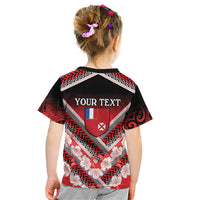 Personalised Wallis et Futuna Kid T Shirt Hibiscus and Polynesian Tribal Tattoos