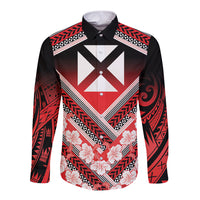 Personalised Wallis et Futuna Long Sleeve Button Shirt Hibiscus and Polynesian Tribal Tattoos LT9 Unisex Red - Polynesian Pride