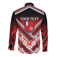Personalised Wallis et Futuna Long Sleeve Button Shirt Hibiscus and Polynesian Tribal Tattoos LT9 - Polynesian Pride