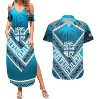 Custom Fiji Rugby Couples Matching Summer Maxi Dress and Hawaiian Shirt Fijian Warrior With Polynesian Tribal Tattoos