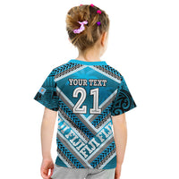 Custom Fiji Rugby Kid T Shirt Fijian Warrior With Polynesian Tribal Tattoos