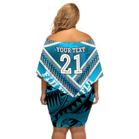 Custom Fiji Rugby Off Shoulder Short Dress Fijian Warrior With Polynesian Tribal Tattoos LT9 - Polynesian Pride
