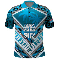 Custom Fiji Rugby Polo Shirt Fijian Warrior With Polynesian Tribal Tattoos LT9 Blue - Polynesian Pride