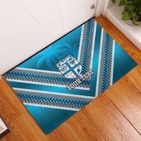 Custom Fiji Rugby Rubber Doormat Fijian Warrior With Polynesian Tribal Tattoos LT9 Blue - Polynesian Pride