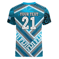 Custom Fiji Rugby Women V Neck T Shirt Fijian Warrior With Polynesian Tribal Tattoos