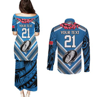 Custom Manuma Samoa Rugby Couples Matching Puletasi and Long Sleeve Button Shirt Ula fala Samoan Siva Tau Tribal LT9 - Polynesian Pride
