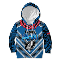 Custom Manuma Samoa Rugby Kid Hoodie Ula fala Samoan Siva Tau Tribal LT9 Hoodie Blue - Polynesian Pride