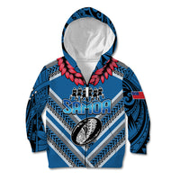 Custom Manuma Samoa Rugby Kid Hoodie Ula fala Samoan Siva Tau Tribal LT9 Zip Hoodie Blue - Polynesian Pride