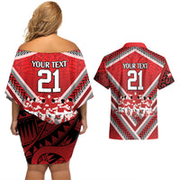 Custom Tonga Rugby Couples Matching Off Shoulder Short Dress and Hawaiian Shirt Tonga Sipi Tau Ngatu Tribal Pattern LT9 - Polynesian Pride