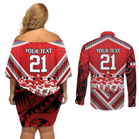 Custom Tonga Rugby Couples Matching Off Shoulder Short Dress and Long Sleeve Button Shirt Tonga Sipi Tau Ngatu Tribal Pattern LT9 - Polynesian Pride