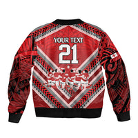 Custom Tonga Rugby Sleeve Zip Bomber Jacket Tonga Sipi Tau Ngatu Tribal Pattern