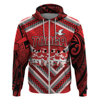 Custom Tonga Rugby Zip Hoodie Tonga Sipi Tau Ngatu Tribal Pattern LT9 Zip Hoodie Red - Polynesian Pride