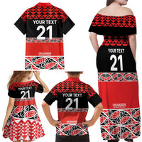 New Zealand Rugby Pacific Custom Family Matching Off Shoulder Maxi Dress and Hawaiian Shirt Whatumoana Maori Kowhaiwhai Pattern