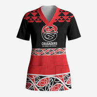 New Zealand Rugby Pacific Custom Scrub Top Whatumoana Maori Kowhaiwhai Pattern - Polynesian Pride