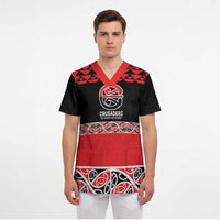 New Zealand Rugby Pacific Custom Scrub Top Whatumoana Maori Kowhaiwhai Pattern - Polynesian Pride