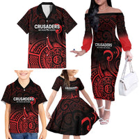 New Zealand Rugby Pacific Custom Family Matching Off The Shoulder Long Sleeve Dress and Hawaiian Shirt Whatumoana Maori Tribal Tattoo