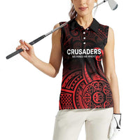 New Zealand Rugby Pacific Custom Women Sleeveless Polo Shirt Whatumoana Maori Tribal Tattoo