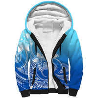 Polynesian Pride Plumeria Flowers Sherpa Hoodie Polynesian Tribal Gradient Blue LT9 Unisex Blue - Polynesian Pride