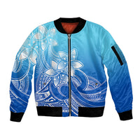 Polynesian Pride Plumeria Flowers Sleeve Zip Bomber Jacket Polynesian Tribal Gradient Blue LT9 Unisex Blue - Polynesian Pride