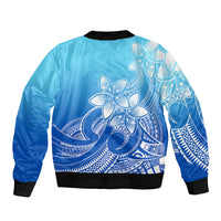 Polynesian Pride Plumeria Flowers Sleeve Zip Bomber Jacket Polynesian Tribal Gradient Blue LT9 - Polynesian Pride