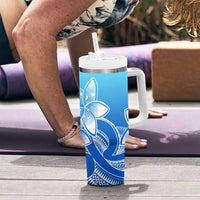 Polynesian Tribal Plumeria Flowers Tumbler With Handle Gradient Blue Vibe