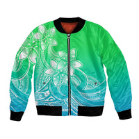 Polynesian Pride Plumeria Flowers Bomber Jacket Polynesian Tribal Gradient Green LT9 Unisex Green - Polynesian Pride
