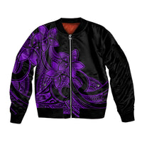 Polynesian Pride Plumeria Flowers Sleeve Zip Bomber Jacket Polynesian Tribal Purple Vibe LT9 Unisex Purple - Polynesian Pride