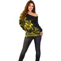 Polynesian Pride Plumeria Flowers Off Shoulder Sweater Polynesian Tribal Yellow Vibe LT9 - Polynesian Pride