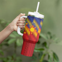 Personalized Philippines Eight Rays Sun Tumbler With Handle Traditional Filipino Igorot Pattern Motif