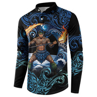 Samoa Siva Afi Button Sweatshirt Fireknife Fire Dance Pacific Tribal Motif