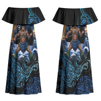 Samoa Siva Afi Family Matching Off Shoulder Maxi Dress and Hawaiian Shirt Fireknife Fire Dance Pacific Tribal Motif