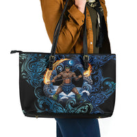 Samoa Siva Afi Leather Tote Bag Fireknife Fire Dance Pacific Tribal Motif
