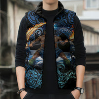 Samoa Siva Afi Sleeveless Puffer Jacket Fireknife Fire Dance Pacific Tribal Motif
